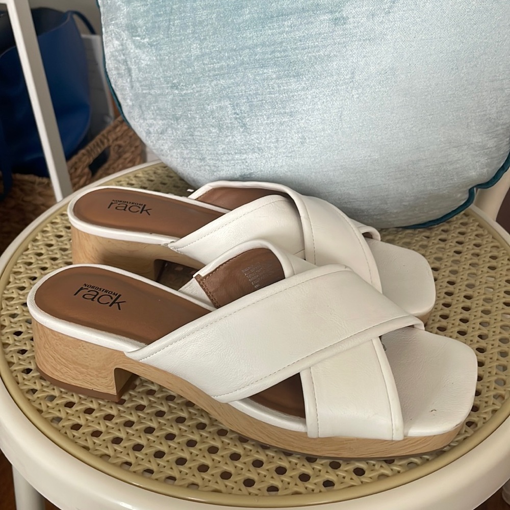 white nordstrom rack kitten heeled, summer slides